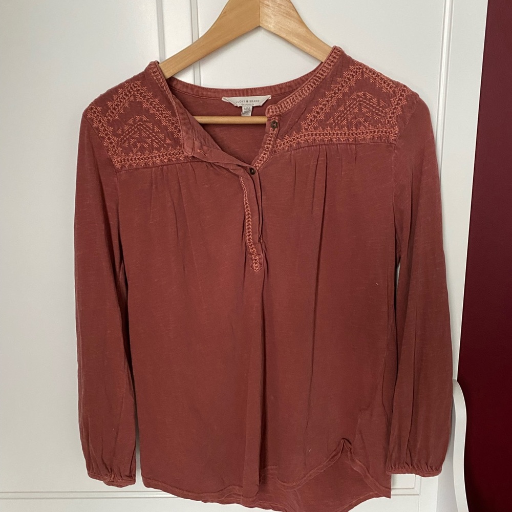 Lucky Brand Embroidered Boho Cotton Top